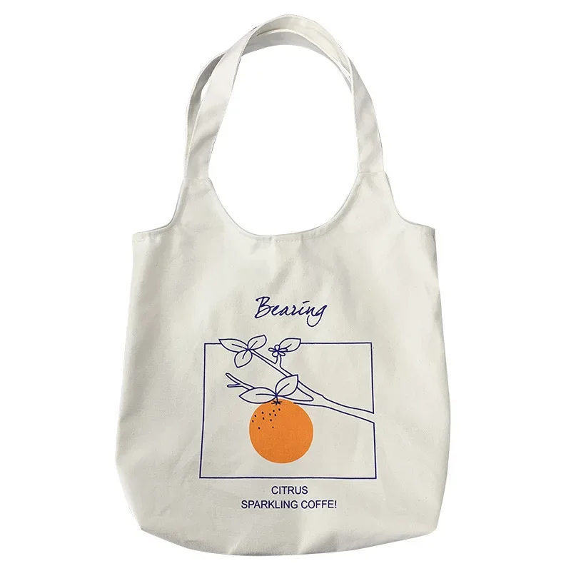 Sac en toile à une épaule pour femme, fruit orange, niche, sac en toile imprimé à la main simple, sac de voyage pour étudiant, sac de basket-ball