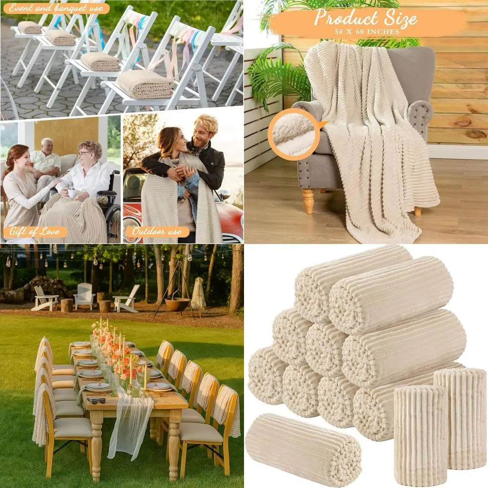 

Bulk Pack of 12 Flannel Throw Blankets, 50x60 inches, Sleepover & Outdoor Wedding, Lightweight, Oeko-TEX Certified, Perfect for