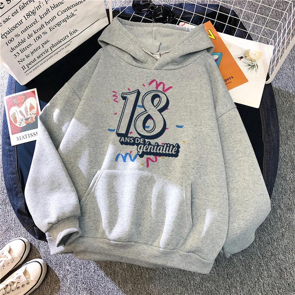 Hoodie ulang tahun 18 Ans Pullover bertudung bulu lucu wanita pakaian 90s