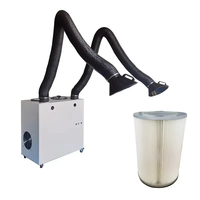 New Mobile Welding Fume Extractor Smoke Purifier with Double Flexible Arms 99.9% Efficiency for Construction Use