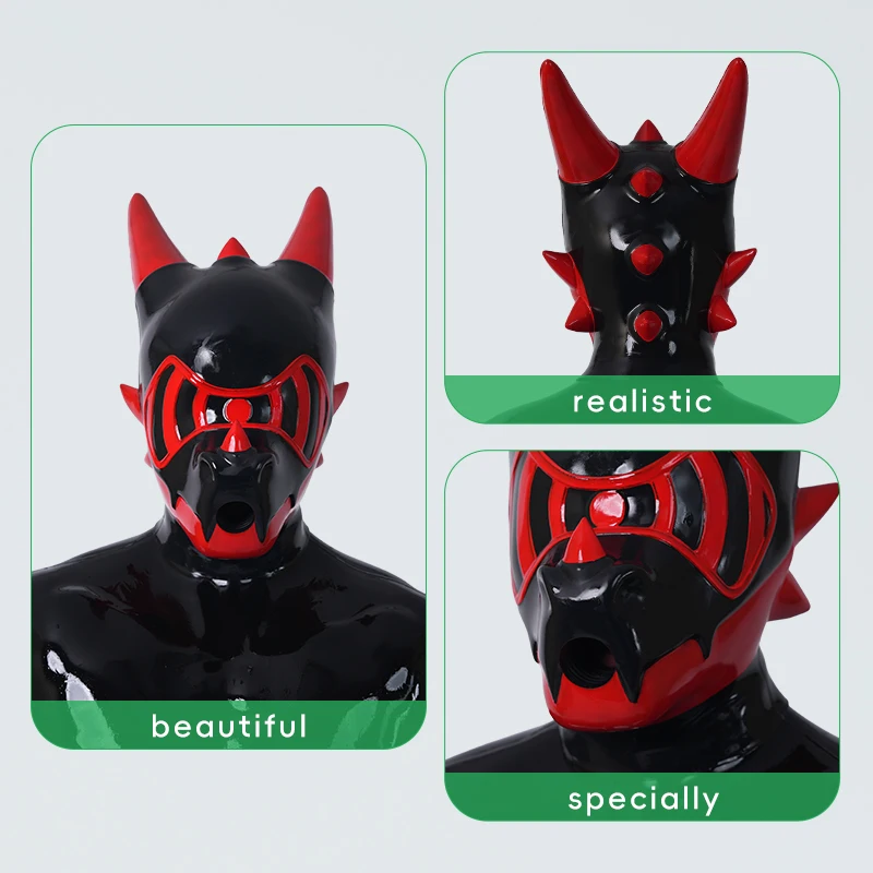 Furrjoi-mascarilla colorida de silicona Hypno Dragon Drone para disfraces de Cosplay, fetiche peludo, juego de mascotas, capucha de fiesta, tocado de látex mejorado