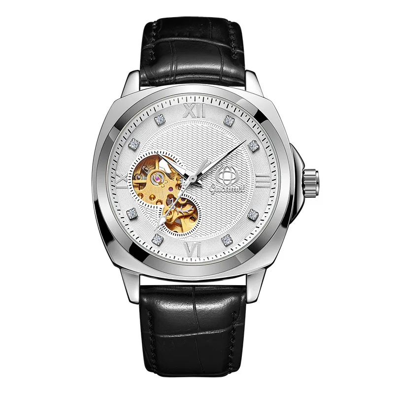 UTHAI M13 ファッショナブルなメンズ腕時計、ダイヤモンドがちりばめられた夜光自動機械式時計、ビジネス時計ギフト、男性用腕時計