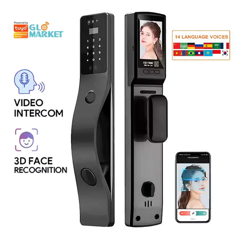 3D Face Recognition Keyless Security Digital Biometric Fingerprint Front Door Lock Smart Wifi Tuya APP Gate  intelligent