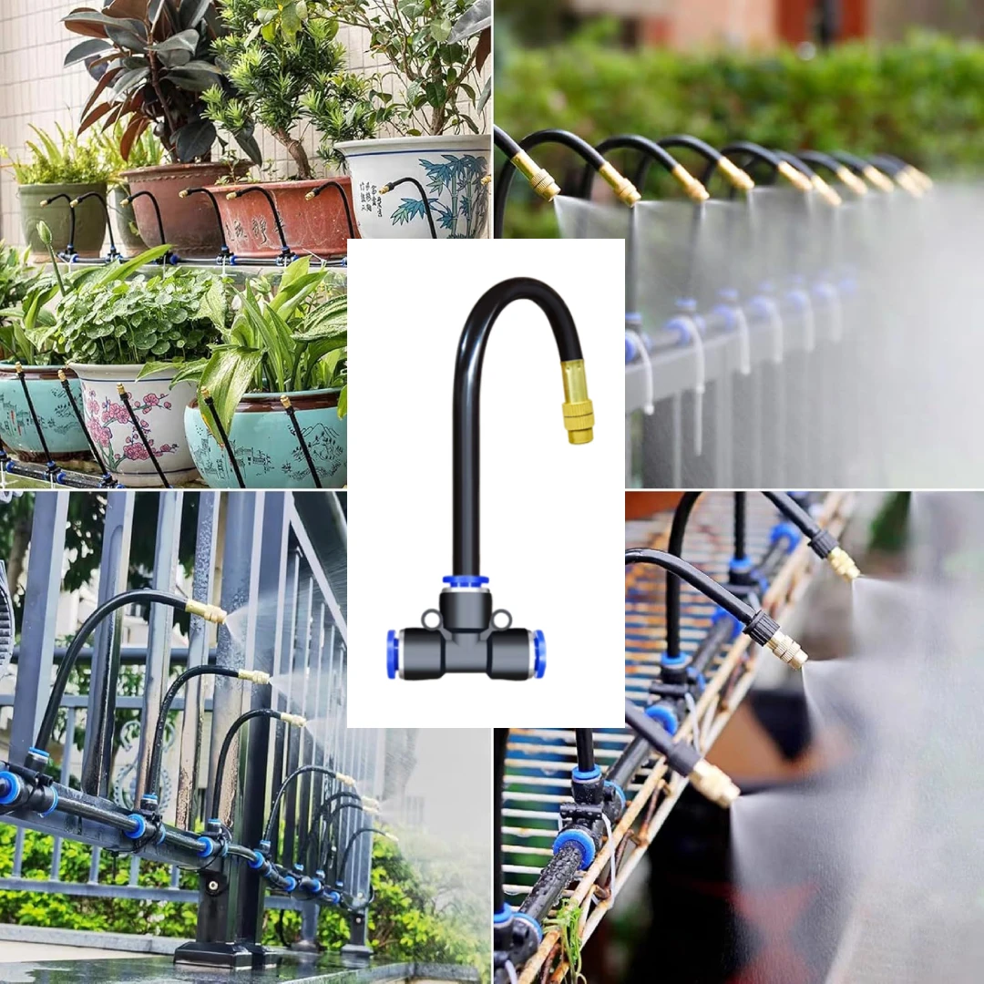 360° freely bendable and adjustable brass misting nozzles suitable for garden spraying, sprinkler systems, and irrigation lines.