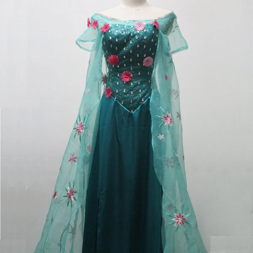 New Arrival Ice Snow Queen Elsa Princess Embroidery Dress With Cape Cosplay Costume Dresses For Adult Gril Women