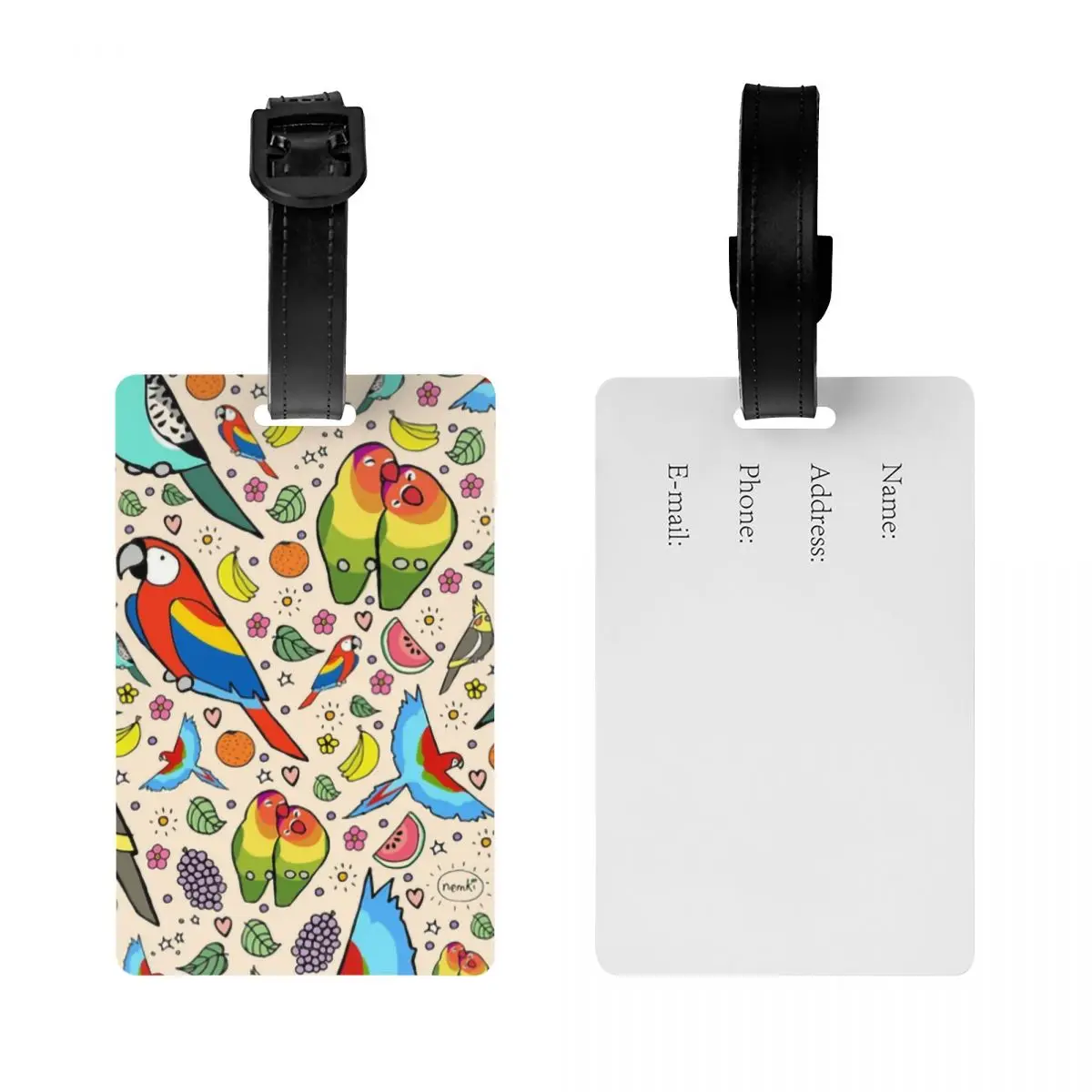 Funny Parrots Luggage Tags Custom Budgie Cockatiel Bird Baggage Tags Privacy Cover Name ID Card