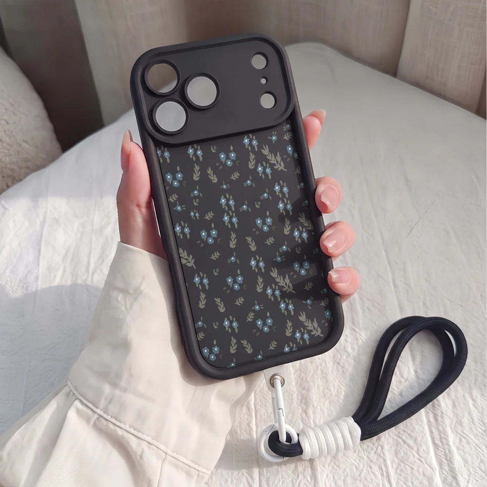 Frischer Blumendruck Lanyard-Handyhülle für iPhone 13 14 15 16 17 Pro Max 16 15 14 Pro Plus 17E XR Stoßfeste Matte Silikonhülle – Detail 2
