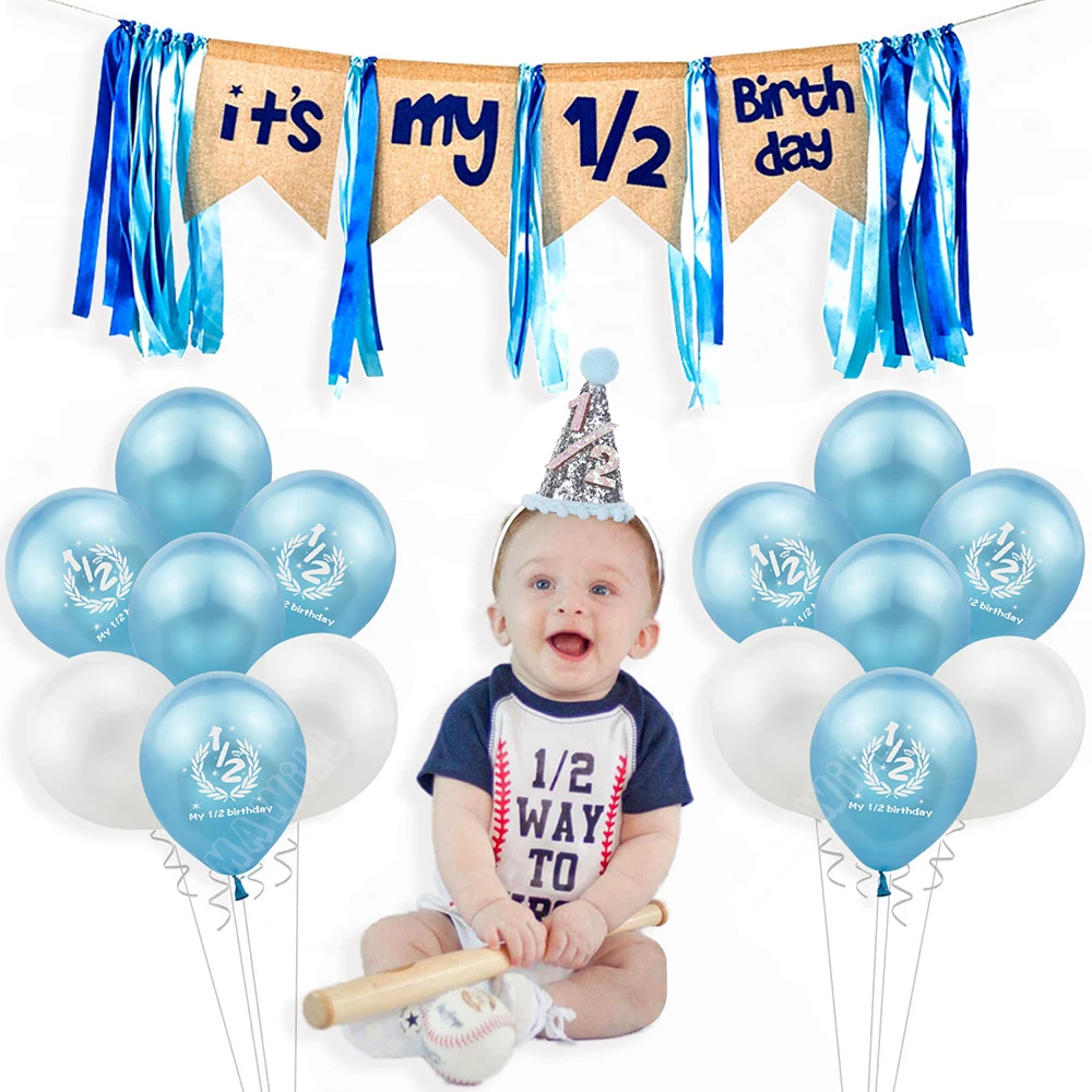 Half Birthday Party Decorations Kit It\'s My 1/2 Birthday Banner Balloons Crown Hat For 6 Months Baby Girl Boy Baby Shower Decor