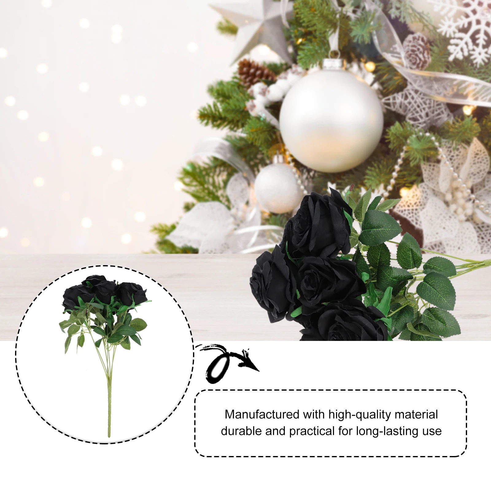 

Black Rose Simulated Bouquet Realistic Fake Flowers Artificial Silk Home Party Living Room Adornment Lightweight