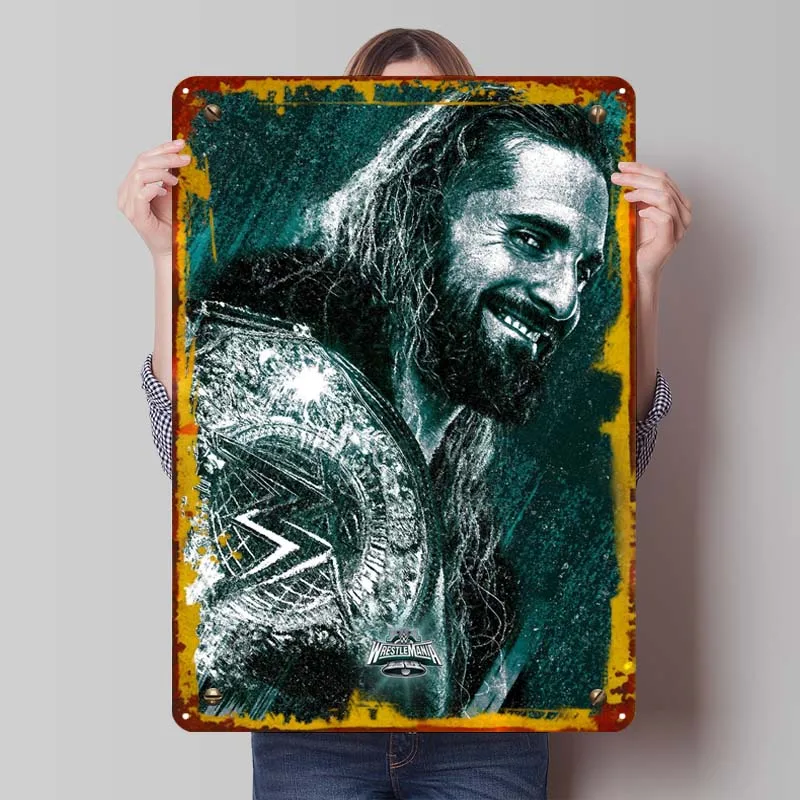 Seth Rollins WM40 Metal Sign Sports Poster Wall Art Mural Customize Tinplate Sign for Wall Art Decoration Home Decor Items Retro