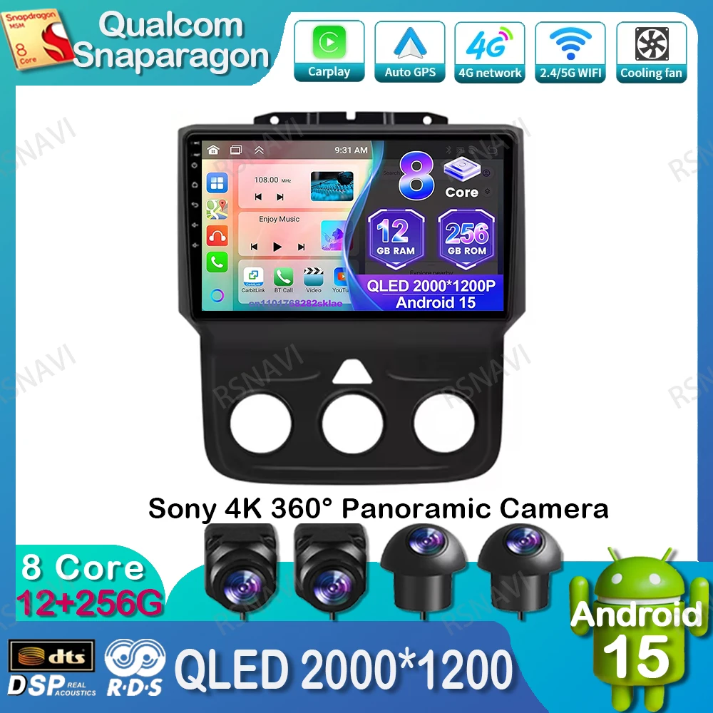 

Car Radio Android 15 For Dodge RAM 1500 2500 2013-2019 360 Camera WIFI+ 4G LTE Head Unit IPS BT Multimedia Carplay DSP AI Voice