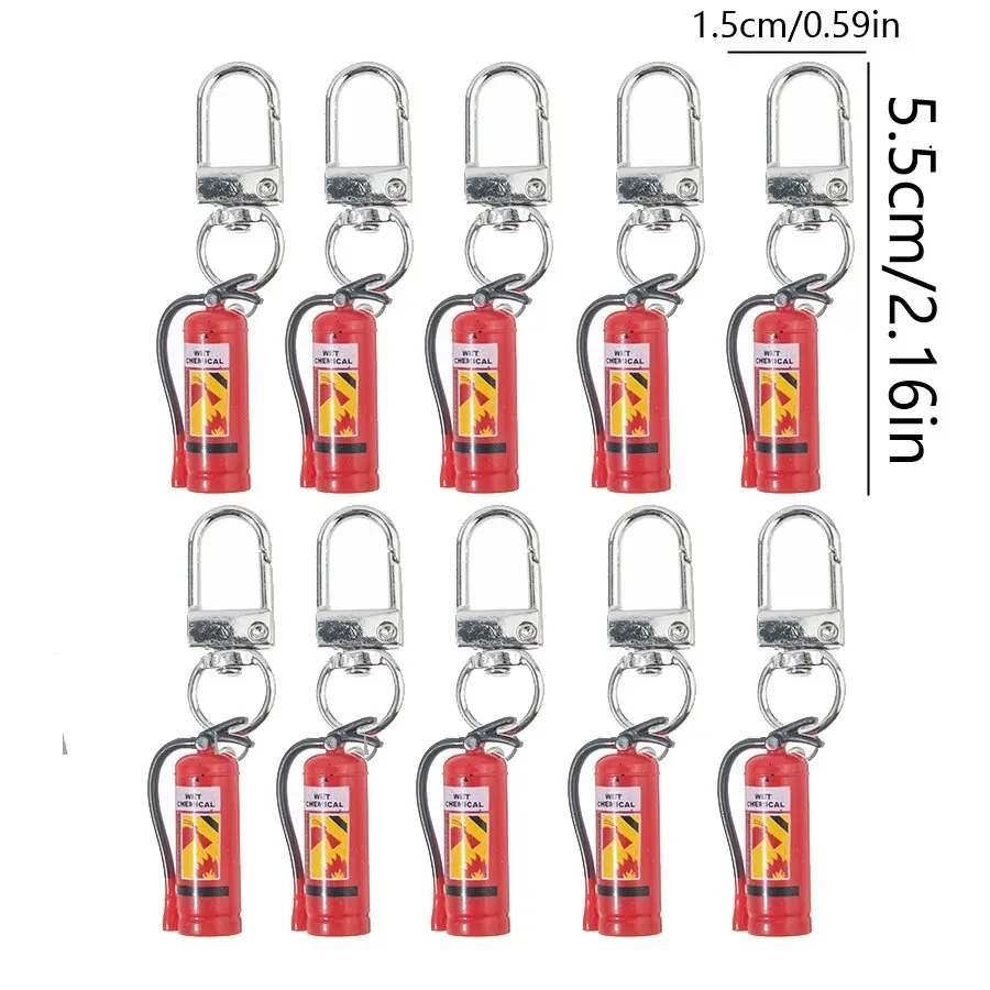 10PCS Fire Engine Fire Extinguisher Charms Keychain Fire Cap Fire Dept Fireman Firefighter KeyChain KeyRing Man Accessories Jewe