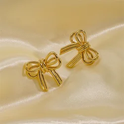 Vintage Double Bowknots Stud Earrings for Women Classic Gold Color Twisted Bow Earring Piercing 2024 Trendy Cute Jewelry Gifts