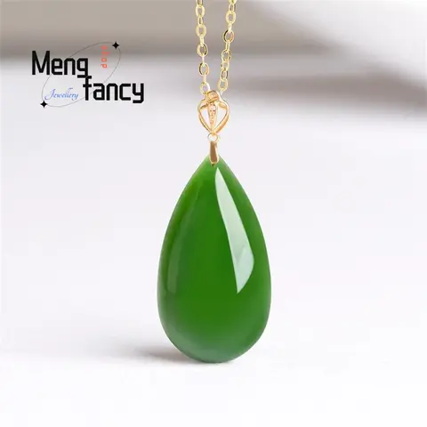 시금치 녹색 오래된 재료 Hetian Jade Jasper 워터 드롭 정통 18K 골드 상감 천연 옥 목걸이 남성과 여성을위한