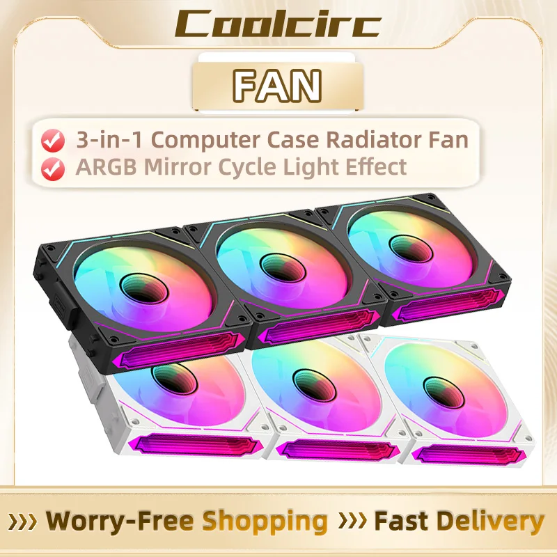 

COOLCIRC Бесплатный вентилятор для шасси, зеркальный цикл, ARGB, кулер для процессора, 120 мм, 4-контактный ШИМ, малошумное шасси, водяное охлаждение, вентилятор