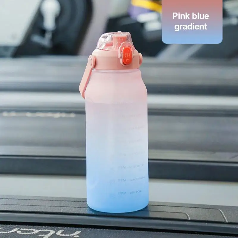 3PCS Water Bottle Large Capacity Straw Cup With Time Marker Gradient Color Sports Bottle Wholesale New Water Cups Gradient Color