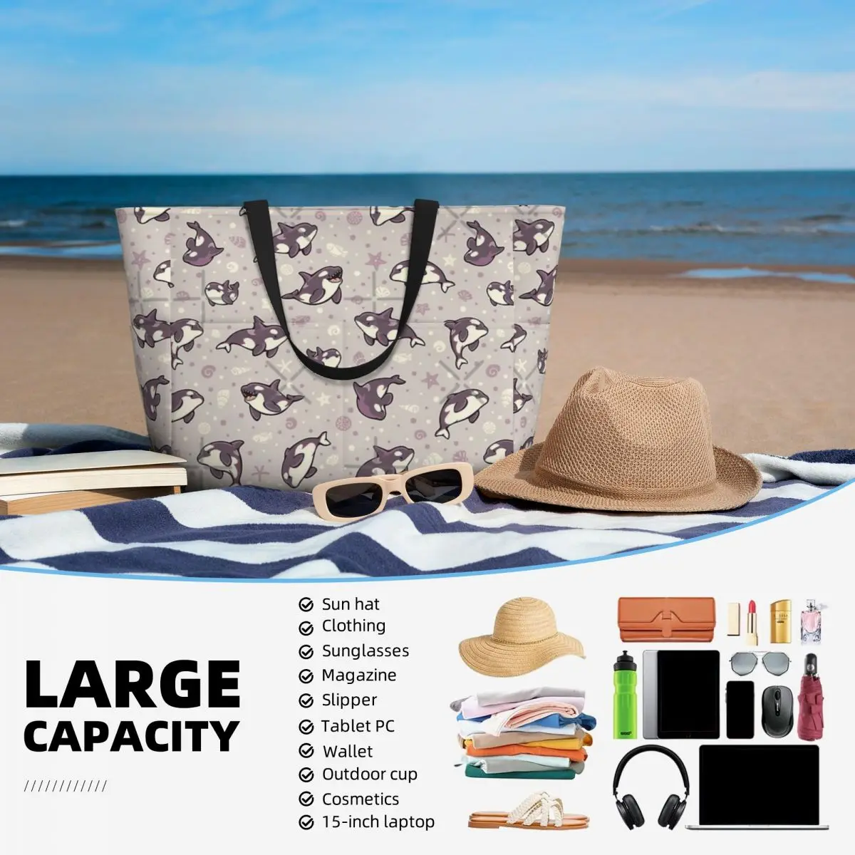 Jelly Bean Orcas bolsa de viaje para playa, bolso de mano personalizable, regalos prácticos, bolso de hombro, patrón de múltiples estilos