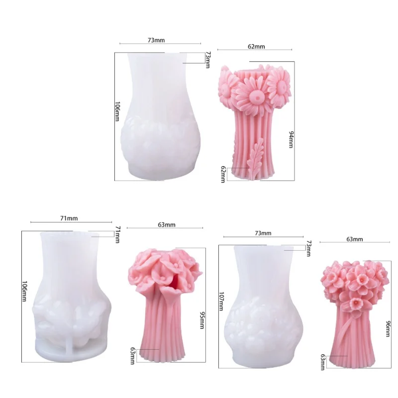 

3PCS 3D Bouquet Candle Mold, Floral Silicone DIY Kit for Creative Gifts and Home Decor