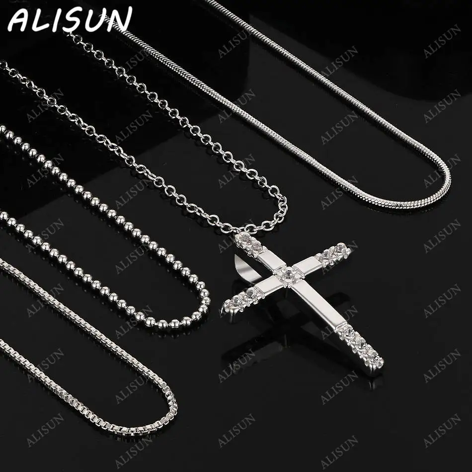 

ALISUN 40-75cm 925 Sterling Silver Zircon Cross Pendant Necklace For Women Men Trend Birthday Gifts Fashion Party Fine Jewelry