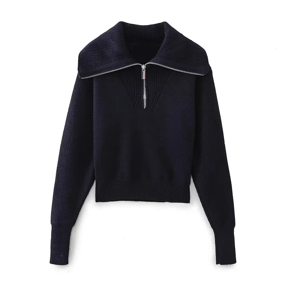 

European and American 2025 women's fit winter new fashion temperament commuter style zipper decorated long-sleeved sweater