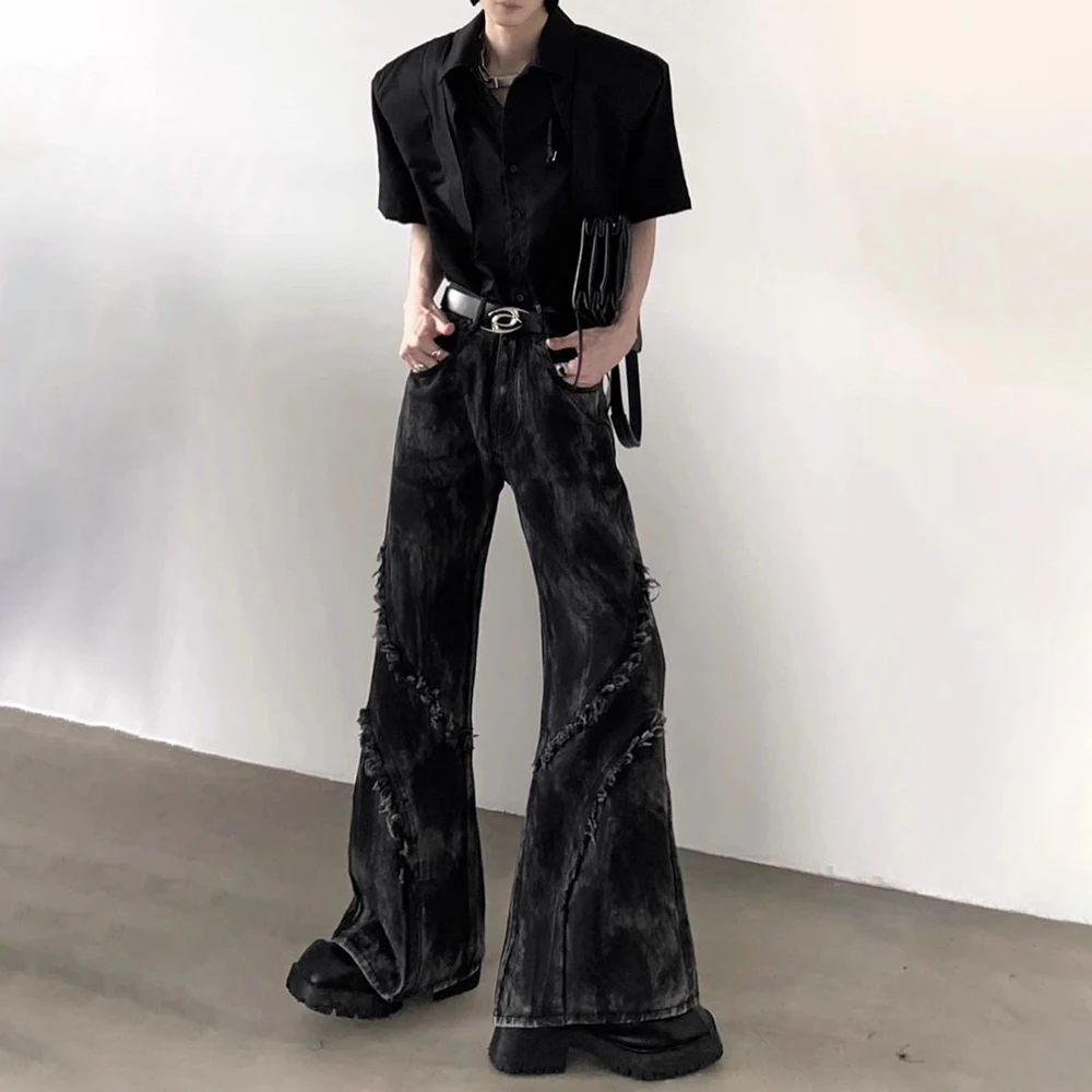 American High Street Dark Style Slightly Flared Men'S High Waist Niche Design Jeans High-End Fashion Trend Wide Leg Trousers Men