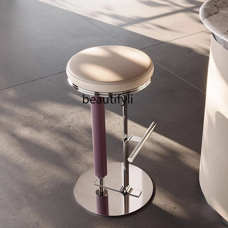 

Modern simple bar counter household light luxury metal high stool Italian minimalist Nakajima bar leather chair