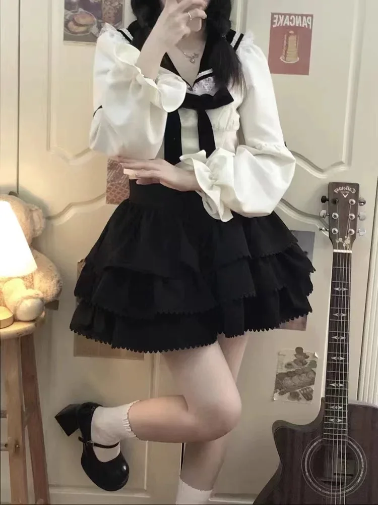 

Sweet Style Navy Collar JK Set Dress Women's Long Sleeve Spring Autumn Outfit Two Pieces Student Uniform Fashion Ensemble