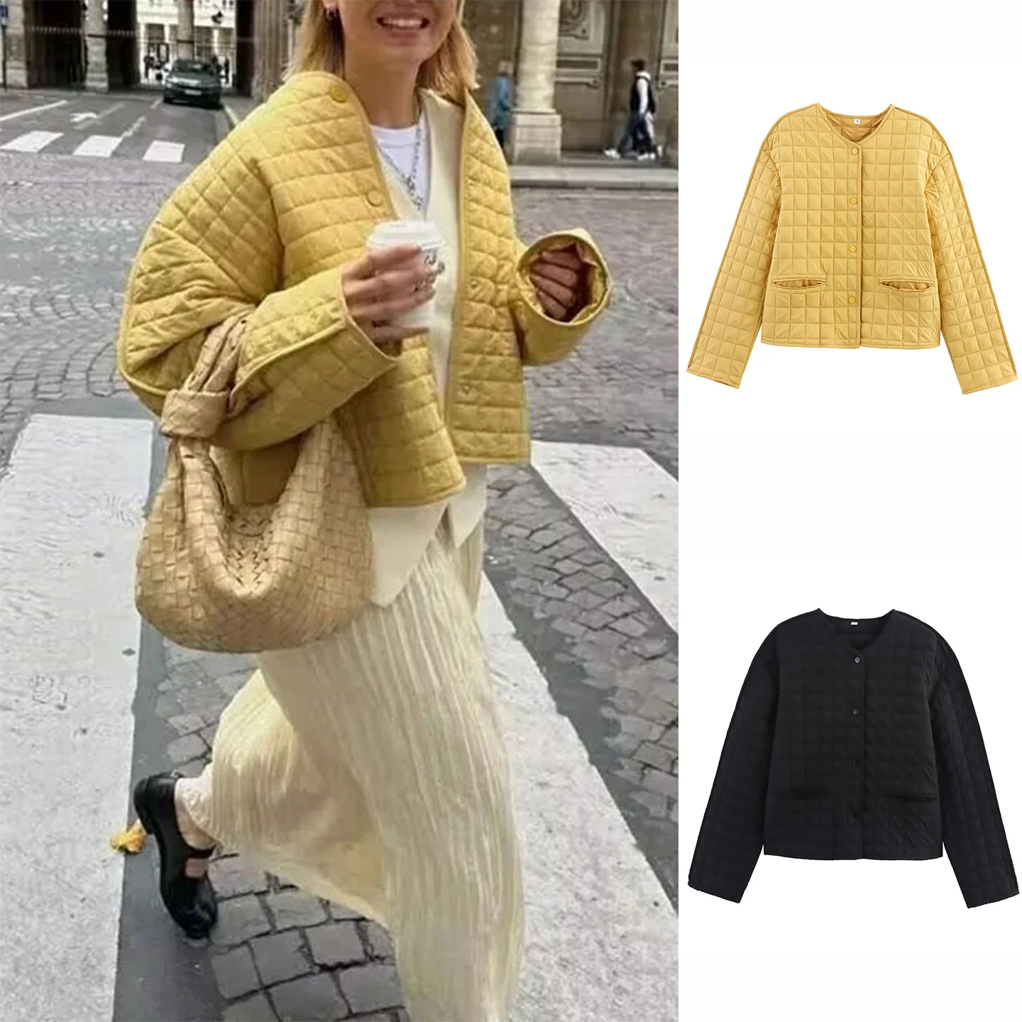 

Новинка осени: Женская минималистичная свободная куртка с круглым вырезом, на одной пуговице, с длинными рукавами, короткая, из хлопкового пледа