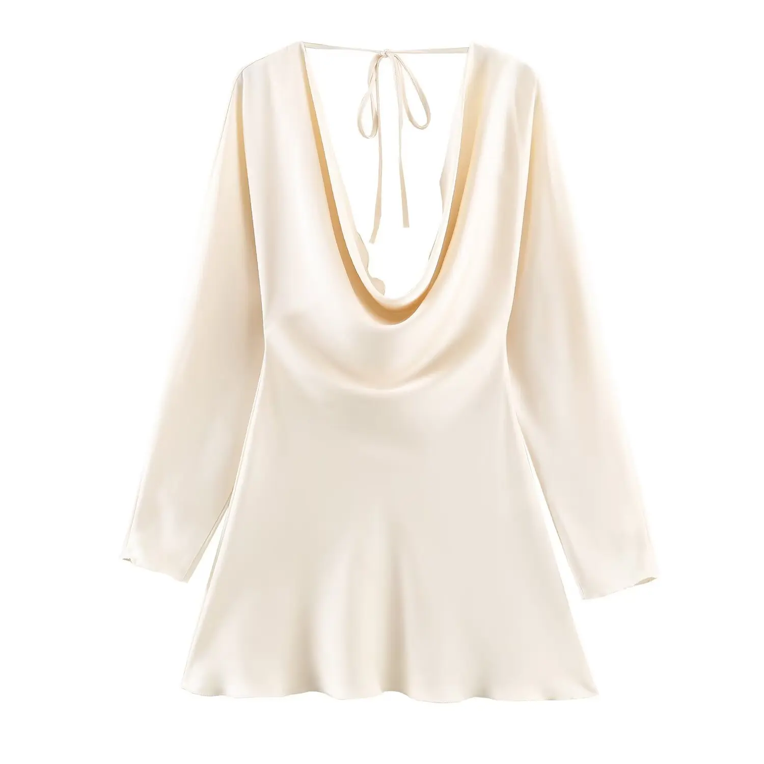 BSAY Satin Texture Pleated Collar Dress for Women Fashion Autumn Winter New Long Sleeves V-neck France Female Evening Dresses