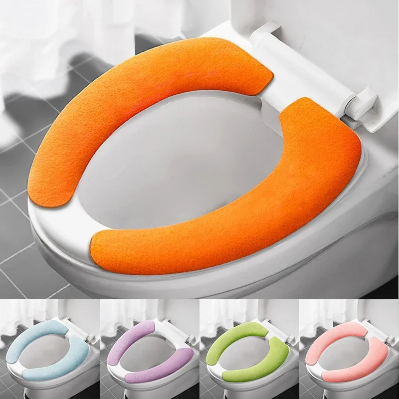 2Pc/set Reusable Warm Flannel Toilet Sticker Toilet Seat Covers Washable Toilet Seat Filling Bathroom Mat Seat Cover Universal