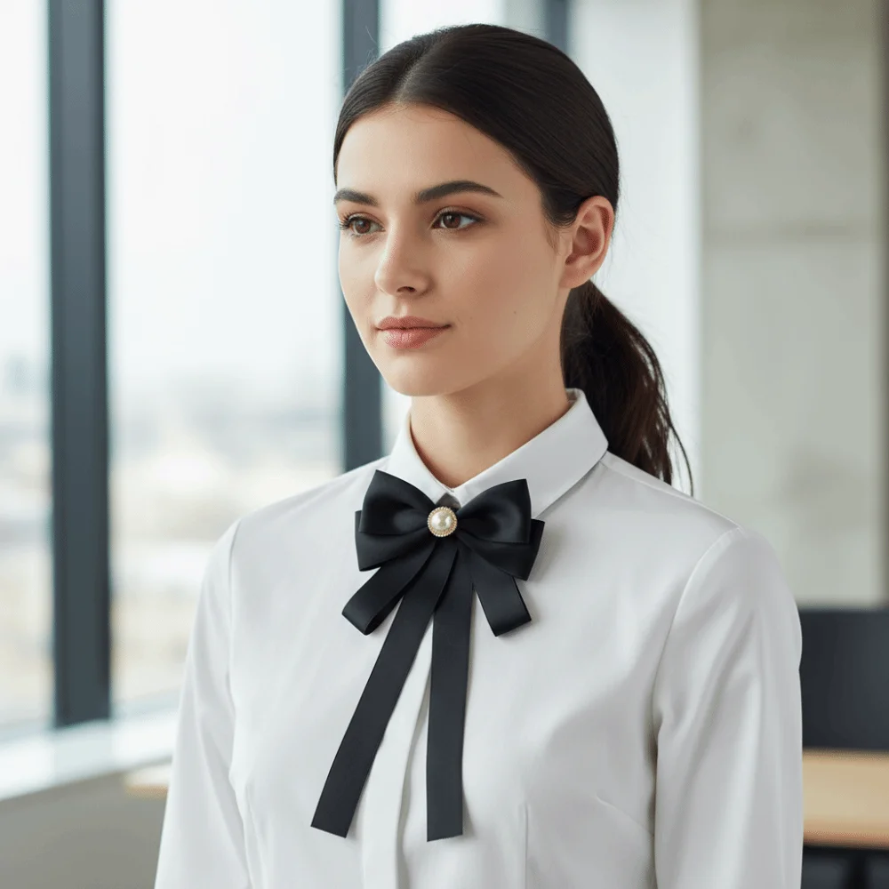 Sweet Rhinestones Black Ribbon Pin Pearl Multi-layer Black Bow Necktie Love Heart Pin Funerals Memorial Pin Mourning