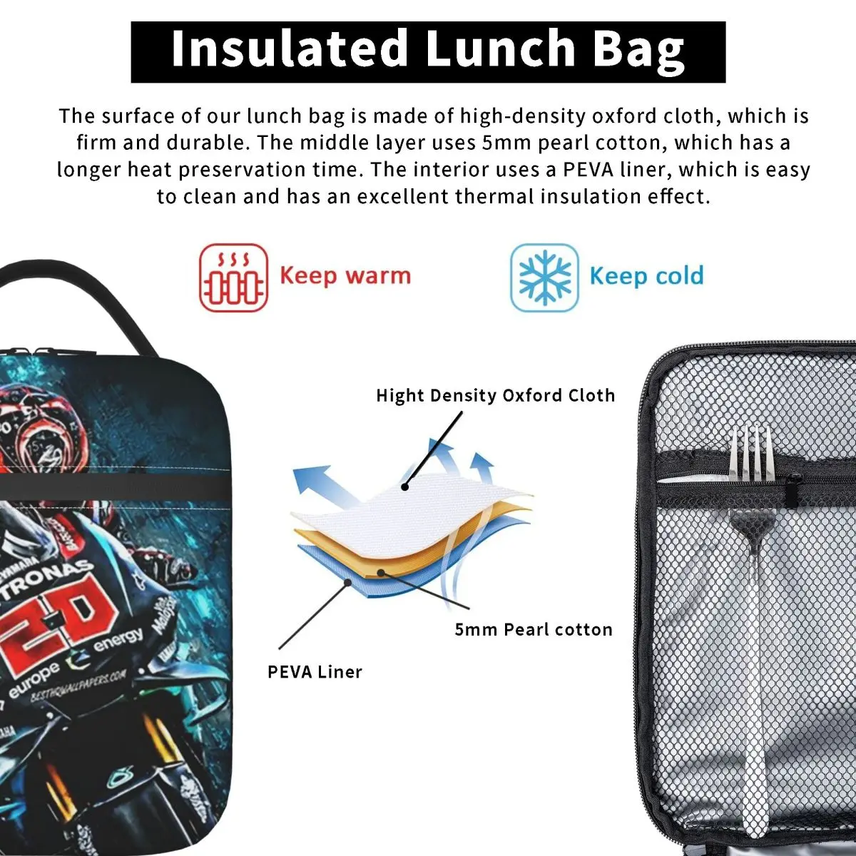 Fabio Quartararo French Motorcycle Racer Insulated Lunch Bag for Women Children Portable Food Boxes Thermal Lunch Box Tote