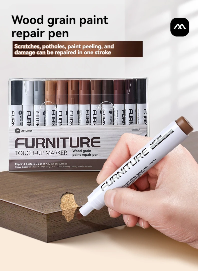 6-12-teiliges Möbel-Reparaturmarker-Set, Holzreparaturstift, Kratzerentferner, Farbauffrischer für Holztische und Schränke – Detail 1