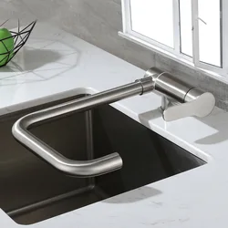 Lead Free Kitchen Faucet Folding Down Hot Cold Water Mixer Faucet 360 Degree Swivel Low Window Wash Basin Sink Tap Single Handle