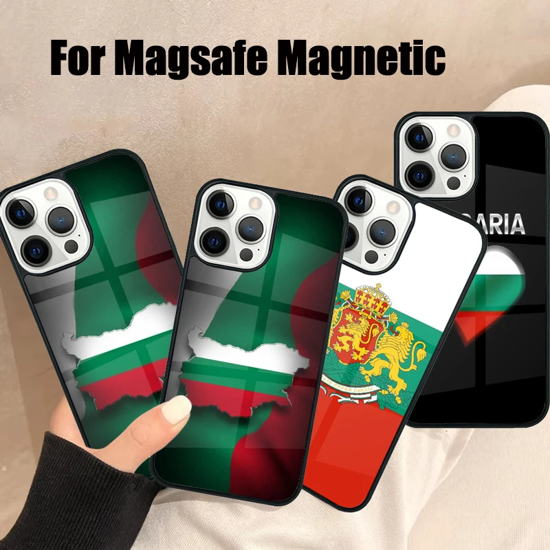 

Чехол для телефона Magsafe с флагом Болгарии и картой паспорта для iPhone 16, 15, 14, 13, 12, 11 Pro Max Plus, мини-зеркало, беспроводной магнитный чехол