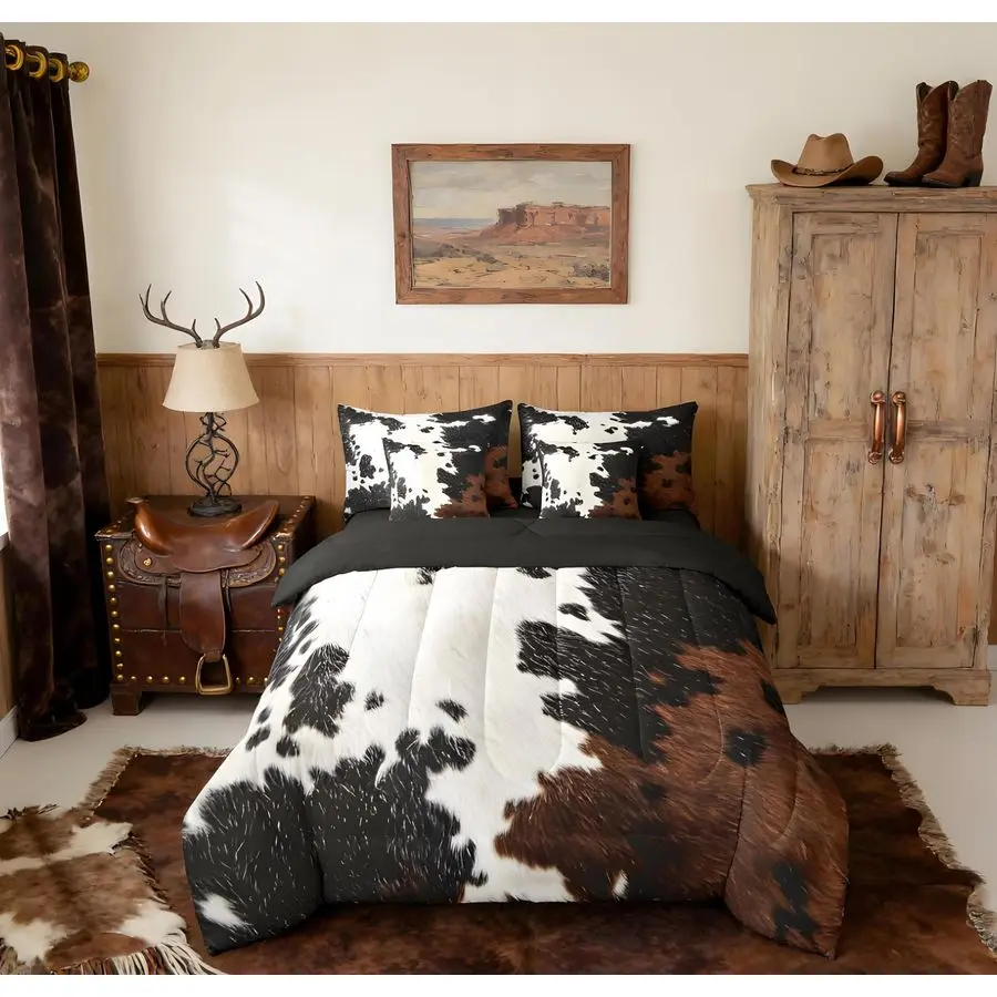 

Cow Fur Print Comforter Set with Sheets 7 Piece King Size Cowhide Bedding Set for Kids Boys Girls Farmhouse Bed in a Bag Western