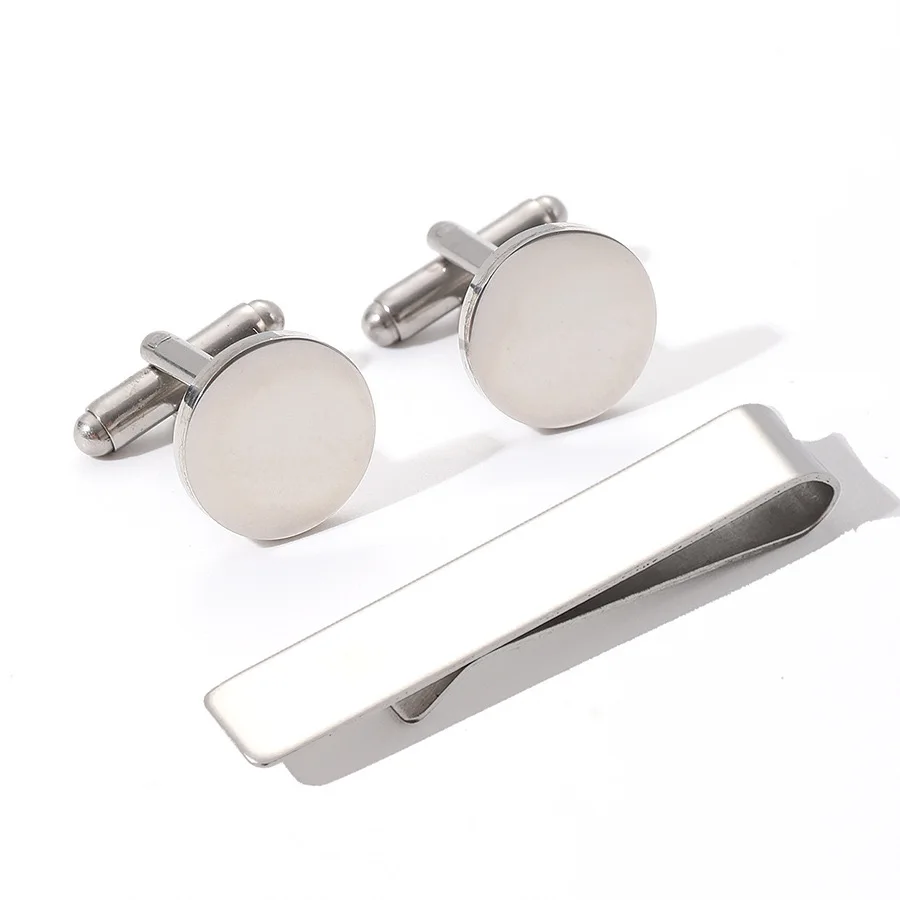 

Men Cufflinks Tie Clip Set Stainless Steel 15mm Round and Square Blank Cufflinks With Tie Clip Set Men's Gift for Husband