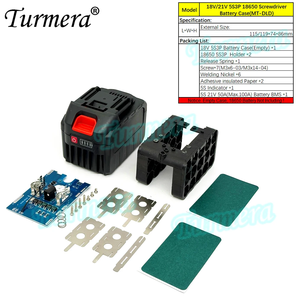 Turmera 18v 21v schrauben dreher batterie gehäuse 5x 10x 15x 20x 18650 halter 5s 50a max.100a bms schweiß nickel zum ersetzen der elektrischen bohrmaschine – Detail 35