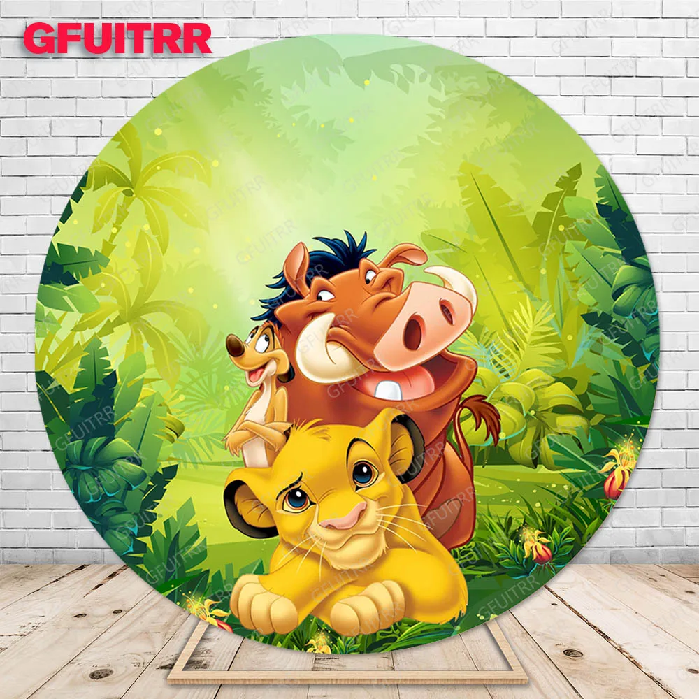 The Lion King Backdrop Birthday Decoration for Kids Party Round Jungle Photography Background Cylinder Cover Baby Shower Prop