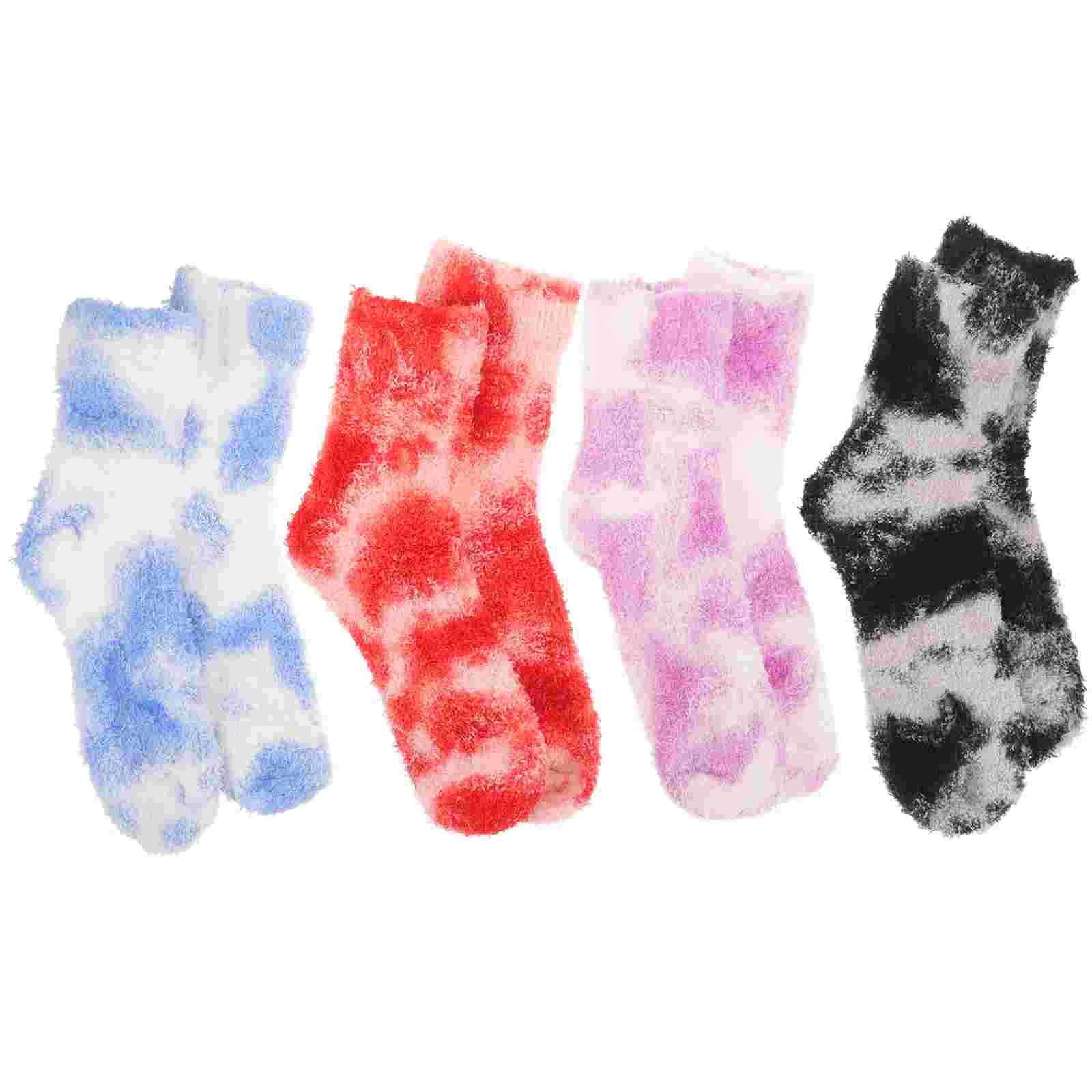 4 Pairs Warm Socks Women Fuzzy Coral Fleece Fluffy Bulk High Ankle Winter for Decorate