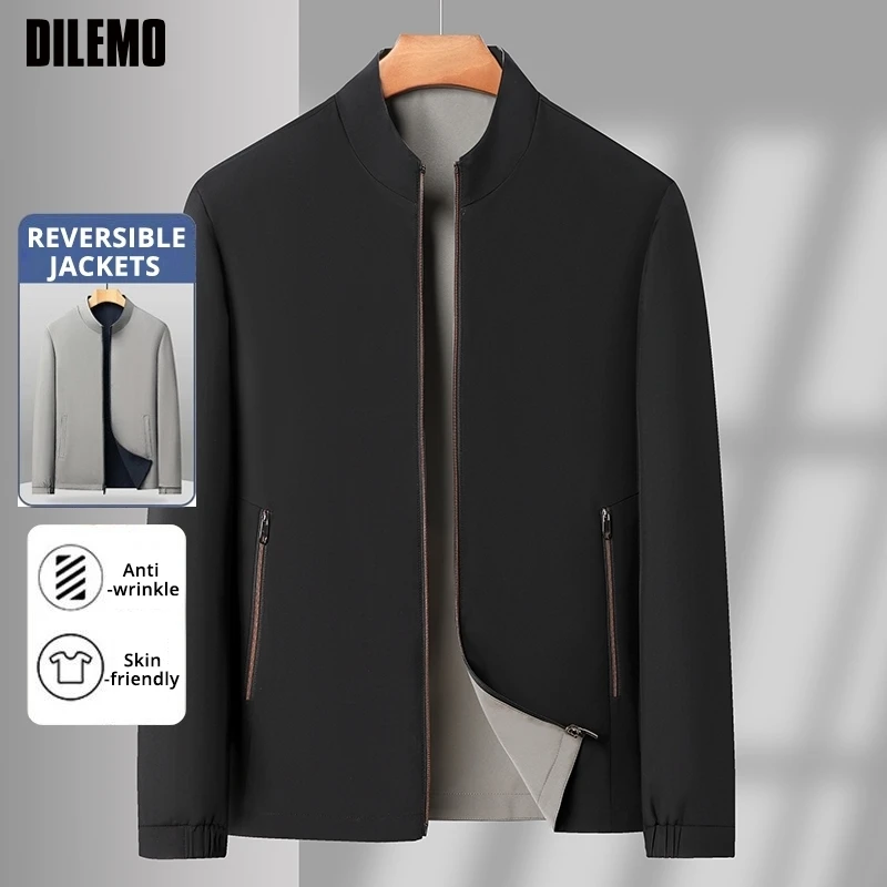 

Premium Wrinkle Free Reversible Waterproof Men Blazer Jacket Business Casual Baseball Collar Windbreaker Lightweight Coats