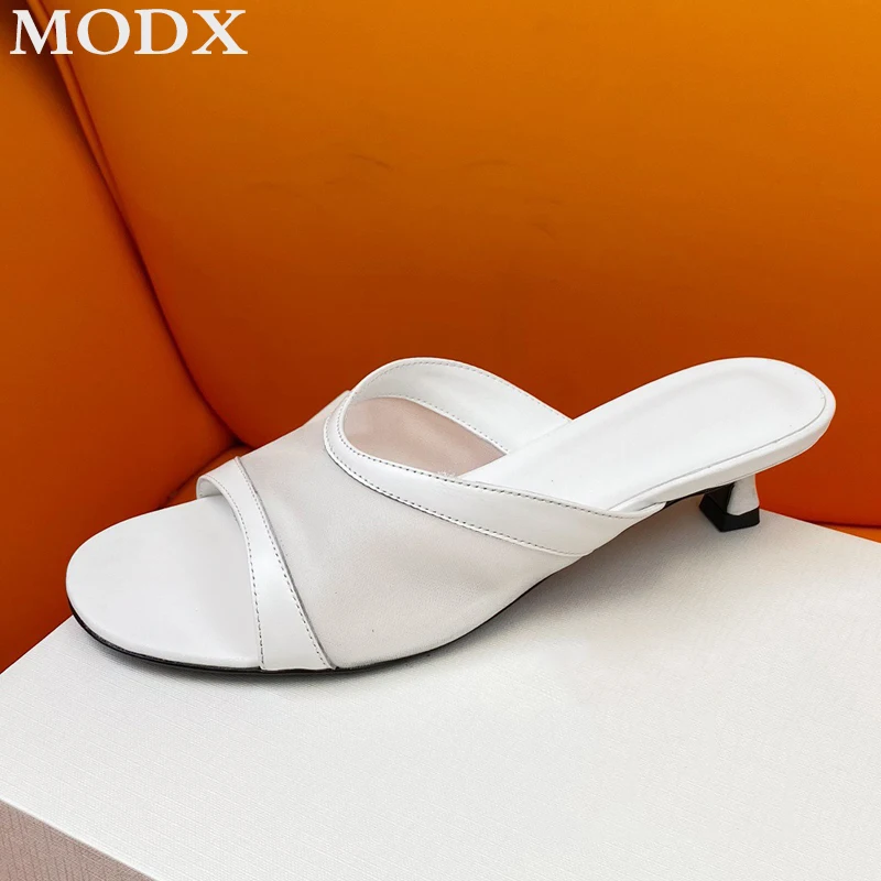 

2024 Summer New Mesh High-heeled Slippers Fashion Sexy Stiletto Breathable Mule Shoes Simple Retro Sheepskin Splicing Sandals