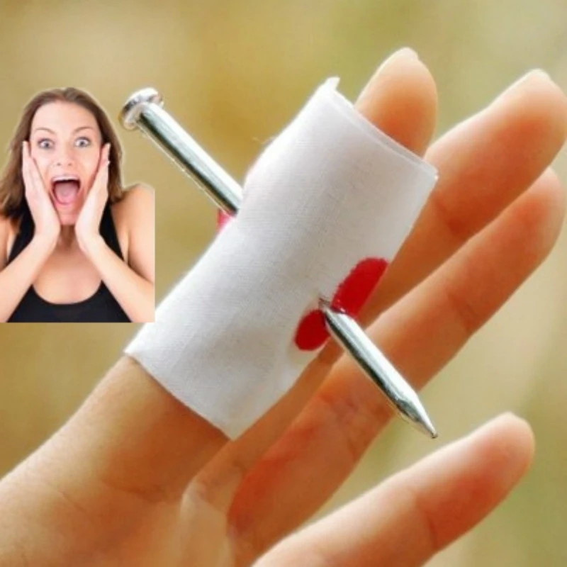 6Pcs/Set Fake Through‑Finger Nails Prank Toys Funny Magic Trick Props Kids Halloween Party Gag Practical Joke Novelty Supplies