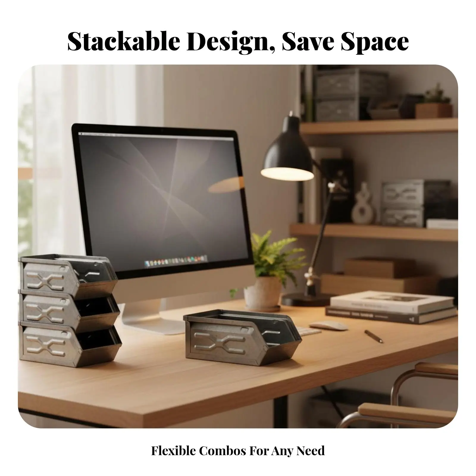 Stackable Metal Container Space Saving Latching Utility Case Adaptable Long-Concludinging Construction for Crafters, Kitchen