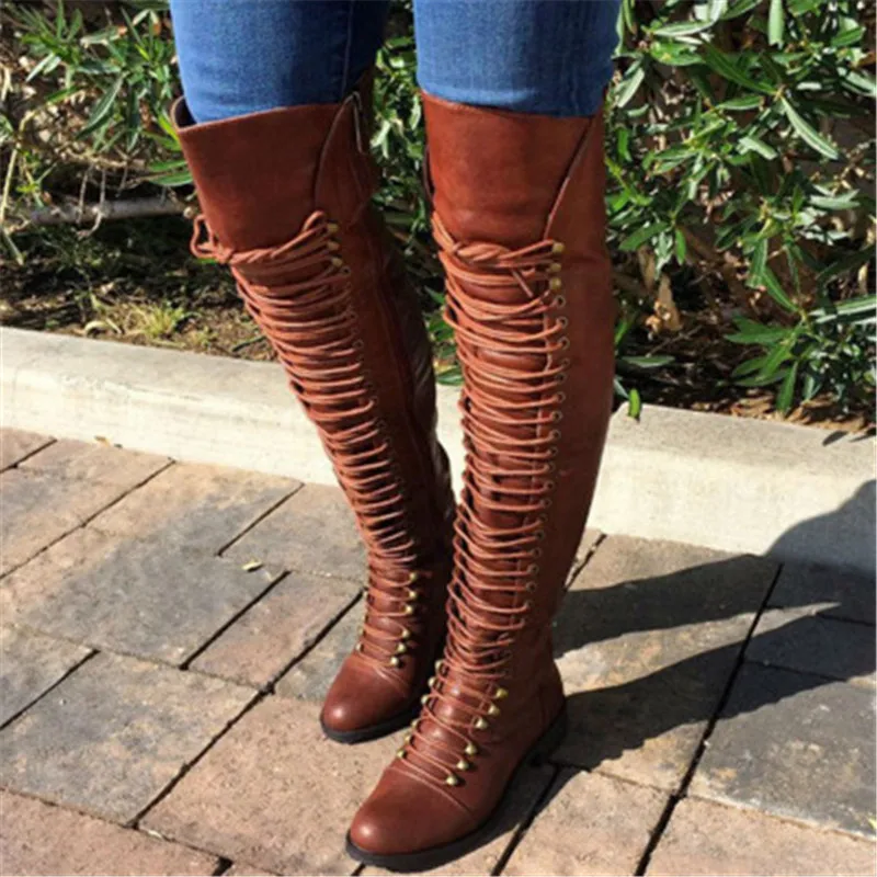 2022 Sexy Over The Knee Boots Women Fashion Cross Lace-Up Shoes Winter Warm Knight Thigh Tall Boots Ladies Over The Knee Botas