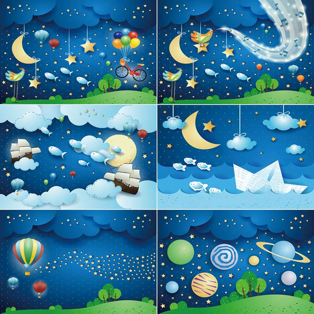 

MOON.QG Stars Sky Cartoon Backdrops Photography Baby Party Home Decoration Photozone Backgrounds Photo Studio Photobooth Props