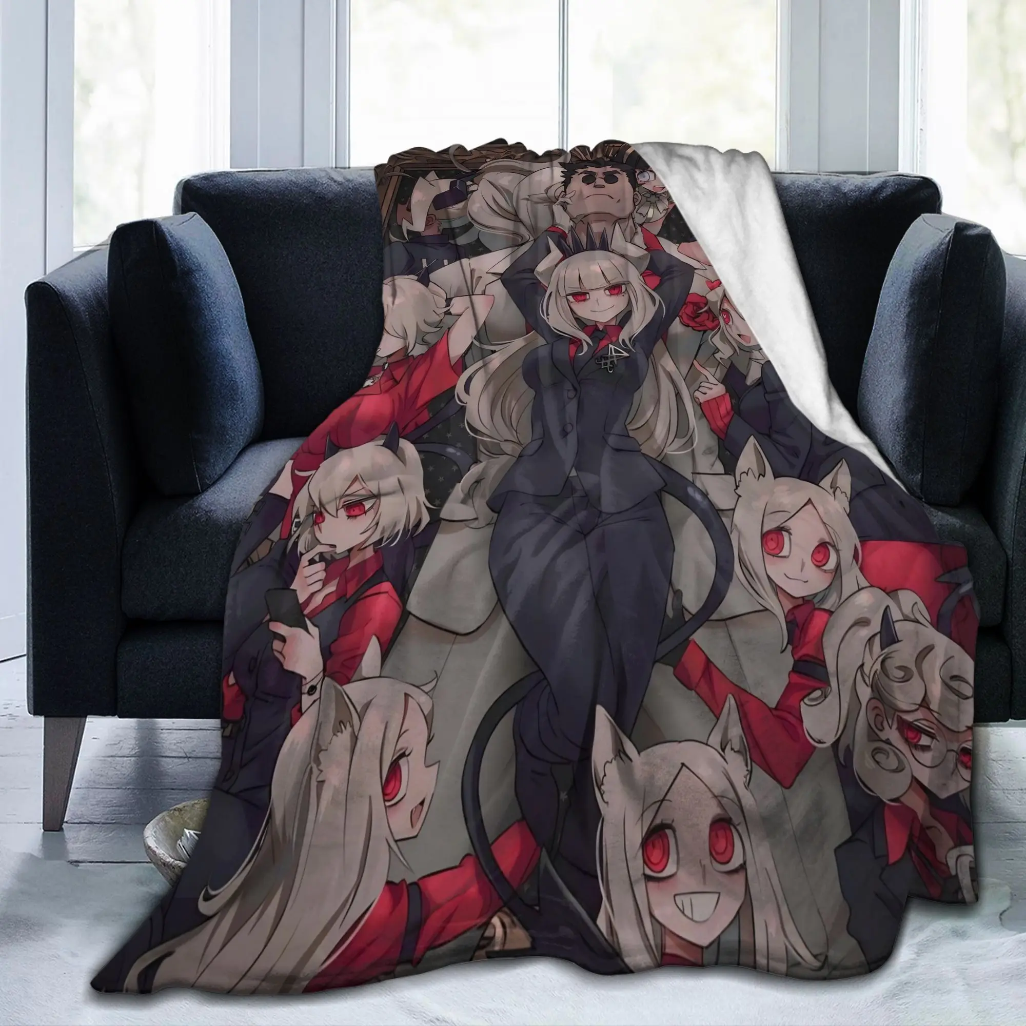 Helltakers Lucifers Cerberus Game Awesome Blankets Flannel Anime Soft Throw Blanket for Bedspread Outdoor Multifunction
