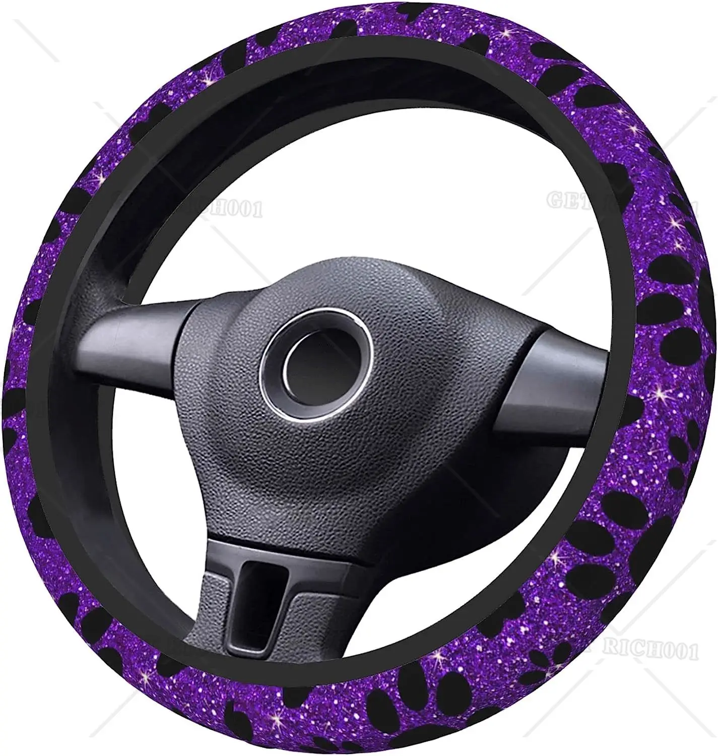 Dog Paws Purple Steering Wheel Cover for Women Girls Bling Steering Wheel Cover for Car 15 Inch Fit for Most Sedan SUV Cars