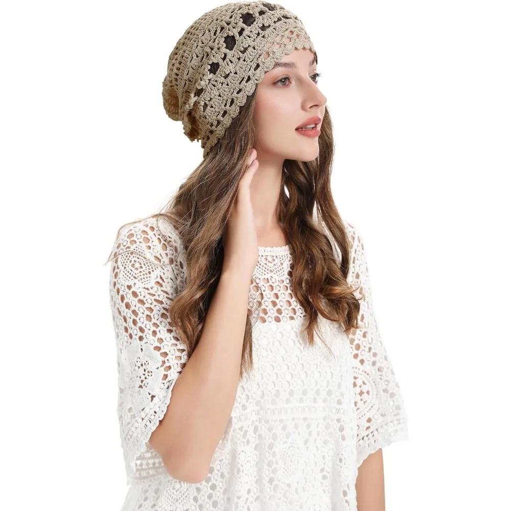 

Women Summer Crochet Slouchy Beanie Hat Handmade Knit Skull Cap