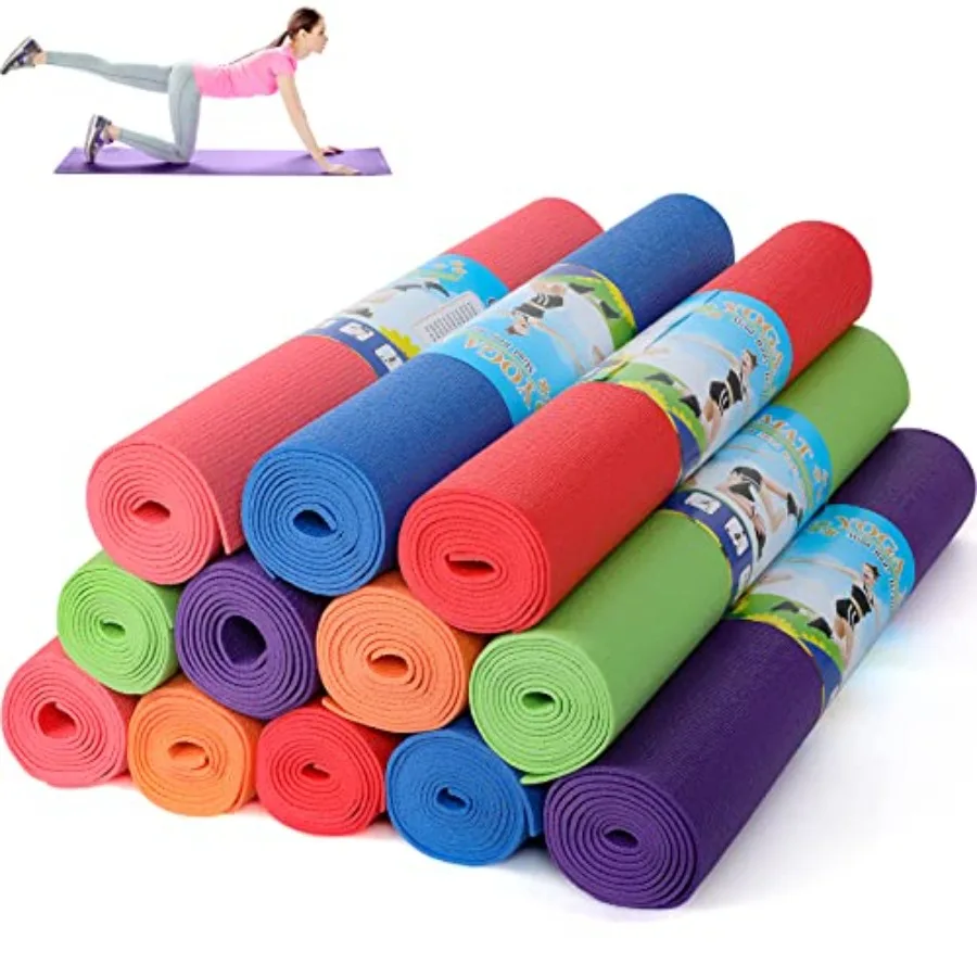 

12 Pieces Yoga Mats Bulk 68x24x0.12 Inch Non Slip Exercise Fitness Workout Mats for Women Men Home Workout Gym Yoga in Black
